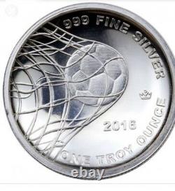 2016 Monarch 1 Oz Proof Like Silver Round Domed Soccer Roll Of 20 Coins! 20 Oz