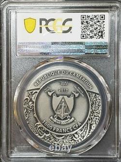 2017 Cameroun 1 oz Silver Carved Skulls Carved Skull PCGS MS69 Antique Finish