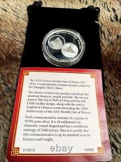 2017 China Silver Panda Medal ANA World Fair Denver 1 oz. 999 Fine Silver CoA
