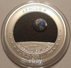 2017 Fiji $1 Apollo 8 Space Conquest Colored Silver Plated Coin Moon Earth Proof