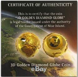 2017 Niue $2 WORLD DIAMOND FIRST 3D GLOBE SHAPE 2 Oz Silver Coin