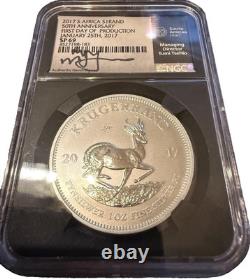 2017 S. African Silver KRUGERRAND NGC SP69 FDOI signed by Tumi Tsehlo