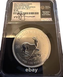 2017 S. African Silver KRUGERRAND NGC SP69 FDOI signed by Tumi Tsehlo