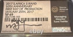 2017 S. African Silver KRUGERRAND NGC SP69 FDOI signed by Tumi Tsehlo