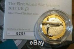 2017 The First World War Aviation UK Royal Mint Silver Proof Piedfort £2 Coin