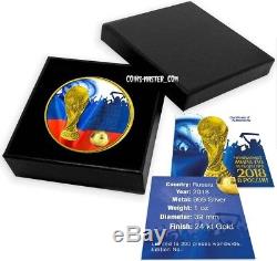 2018 1 Oz Silver 3 Roubles FIFA RUSSIA WORLD CUP Coin WITH 24K GOLD GILDED