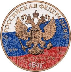 2018 1 Oz Silver 3 Rubles WORLD CUP IN RUSSIA Coin WITH 24K ROSE GOLD GILDED