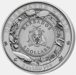 2018 Barbados $5 UNDERWATER WORLD GREAT WHITE 3oz. 999 Silver Coin Box & COA