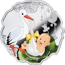 2018 Cameroon Born to be Happy Newborn Baby 1/2 Oz Silver Color Proof Coin Stork