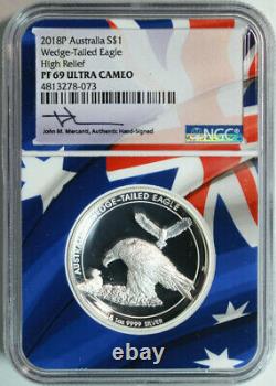 2018 P $1 Australia Proof Wedge Tailed Eagle High Relief NGC MS69 UC Mercanti
