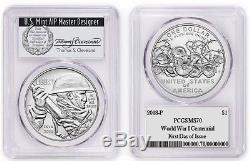2018-P World War I 2-Coin Set Pcgs PR70 & MS70 FDOI Thomas Cleveland Vet Label