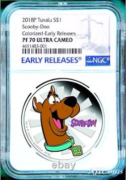 2018 TUVALU SCOOBY-DOO SILVER PROOF $1 1oz COIN NGC PF 70 Ultra Cameo COLOR DOG