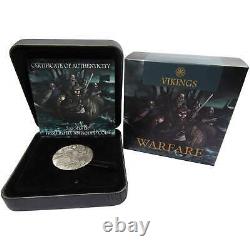 2018 Tuvalu $2 Warfare Vikings 2 oz. 9999 Silver Antiqued High Relief Coin