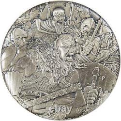 2018 Tuvalu $2 Warfare Vikings 2 oz. 9999 Silver Antiqued High Relief Coin
