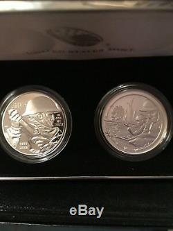 2018 World War 1 Army Centennial 2 Coin Silver $ + Medal Set New From Us Mint