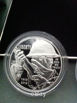 2018 World War 1 Marines Centennial 2 Coin Silver $ + Medal Set New (us Mint)