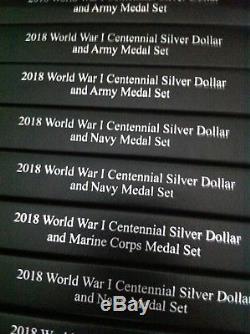 2018 World War 1 Marines Centennial 2 Coin Silver $ + Medal Set New (us Mint)
