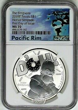 2019 $1 Tuvalu 1 oz Silver Homer Simpson NGC MS70 First Day of Issue Pacific Rim