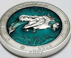 2019 3 Oz Silver CROCODILE UNDERWATER WORLD Coin $5 Barbados