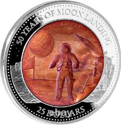 2019 50 years of Moon Landing Mother of Pearl 5 oz Pure Silver Coin