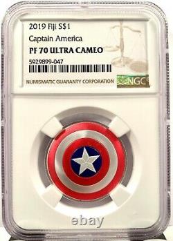 2019 Fiji Marvel Captain America Shield 10g Silver Proof Coin NGC PF 70 UCAM