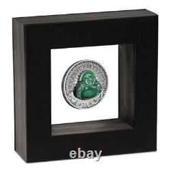 2019 Laughing Buddha 1 oz Fine Silver Antiqued Coin With Jade Insert