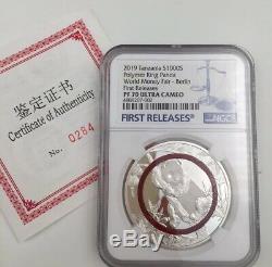 2019 NGC PF70 Berlin world Money Fair Polymer Ring 1oz Silver panda coin box&coa