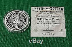 2019 Silver Shield Global Ponzi 1 oz. 999 fine silver proof coin withCOA & Box