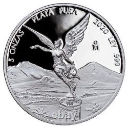 2020 5 OUNCE PROOF MEXICO SILVER LIBERTAD in Capsule LOW MINTAGE OF ONLY 2,950