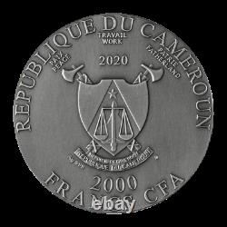 2020 Cameroon 2000 Francs Ancient Buddha 2 oz Silver Antiqued Coin 500 Made