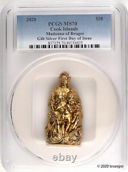 2020 Cook Islands $20 Madonna of Bruges 3oz Gilded Silver Coin PCGS MS70 FDI