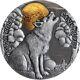 2020 Gray Wolf Wildlife In The Moonlight 2 Oz Pure Silver Antique Coin