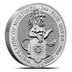 2020 Great Britain 2 oz Silver Queen's Beasts White Lion of Mortimer Coin. 9999