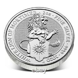 2020 Great Britain 2 oz Silver Queen's Beasts White Lion of Mortimer Coin. 9999