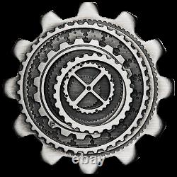 2020 INDUSTRY IN MOTION 1oz Antiqued SILVER GEAR-SHAPED TWO-COIN SET (2oz total)