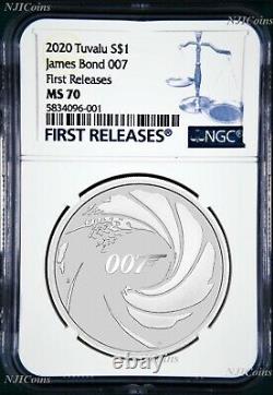 2020 James Bond 007.9999 SILVER BULLION $1 1oz COIN NGC MS70 First Releases