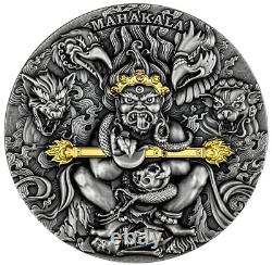 2020 Mahakala 2 oz Pure Silver High Relief Antiqued Coin With Selective Gold