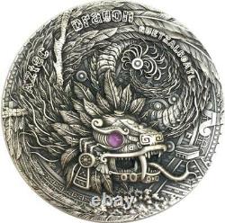 2020 Niue AZTEC DRAGON 2oz UHR Antiqued Silver Coin with AZURITE Only 500 Made