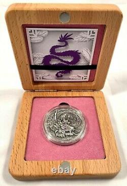 2020 Niue AZTEC DRAGON 2oz UHR Antiqued Silver Coin with AZURITE Only 500 Made
