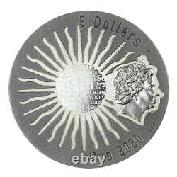 2020 Tonatiuh Sun Gods 2 oz Pure Silver Antique Coin With Olivine Crystal