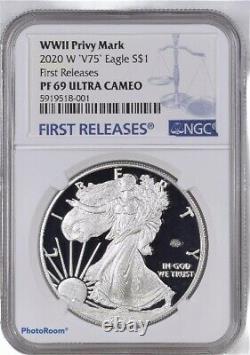 2020 W End of World War II 75th ANNIVERSARY Silver Eagle V75 PF69 FIRST RELEASES