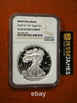 2020 W Proof Silver Eagle World War II V75 Privy Ngc Pf69 Ultra Cameo Brown Labl