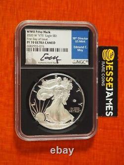 2020 W Proof Silver Eagle World War II V75 Privy Ngc Pf70 Fdi Edmund Moy Signed