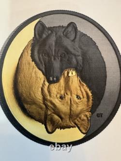 2021 1 oz 99.99% PURE SILVER WITH GOLD PLATING CANADIAN COIN. THE GRAY WOLF