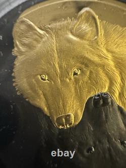 2021 1 oz 99.99% PURE SILVER WITH GOLD PLATING CANADIAN COIN. THE GRAY WOLF