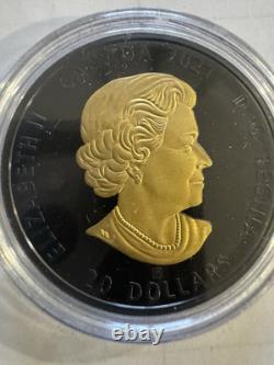 2021 1 oz 99.99% PURE SILVER WITH GOLD PLATING CANADIAN COIN. THE GRAY WOLF