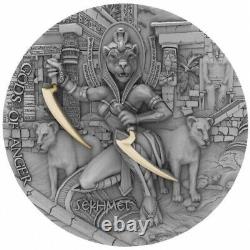 2021 $5 Niue Gods Of Anger SEKHMET Antique Finish 2 Oz Silver Coin