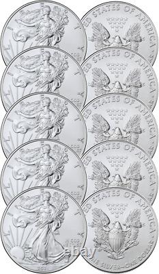 2021 5 x American Silver Eagle Type 1 BU 1oz. 999 Silver Coin from mint roll