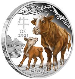 2021 Australia COLORED PROOF Lunar Year of the OX 1oz Silver $1 Coin Series 3