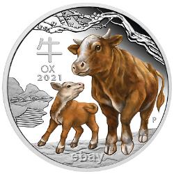 2021 Australia COLORED PROOF Lunar Year of the OX 1oz Silver $1 Coin Series 3